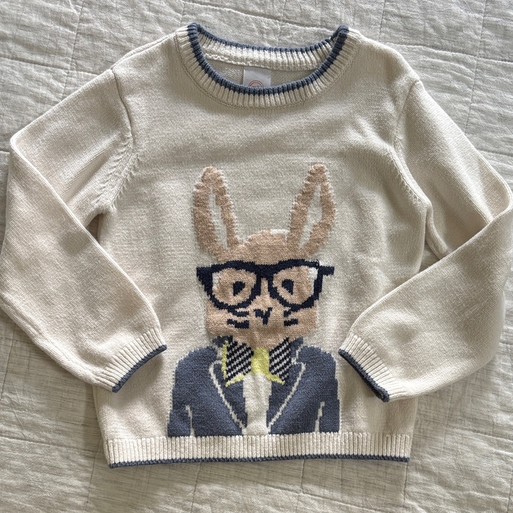 Cream Sweater with Rabbit in Glasses. Sz 5T